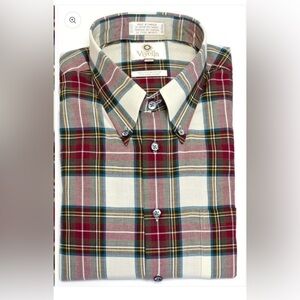 Viyella Men’s Stewart Tartan Plaid Wool Cotton Dress Shirt Size Large